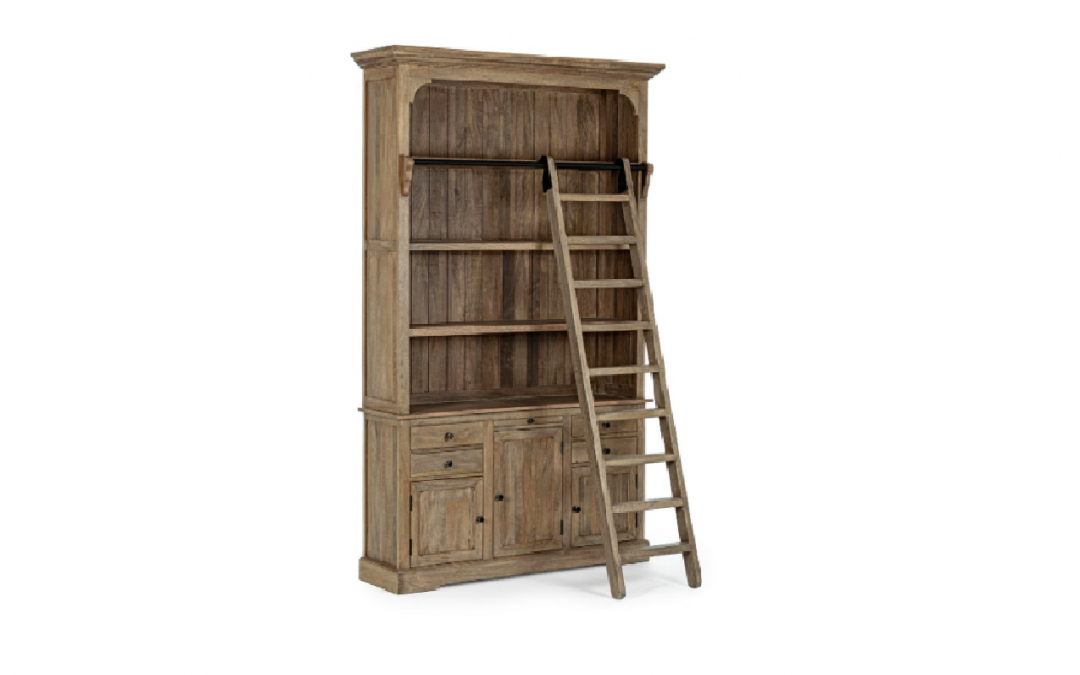 LIBRERÍA 3 PUERTAS 4 CAJONES 4 HUECOS + BARRA DE ACERO Y ESCALERA MED: 144 X 40,5 X 234 CM ALTO