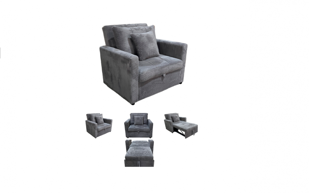 SILLÓN-CAMA DIVÁN TAPIZADO RESPALDO RECLINABLE REPOSAPIÉS EXTENSIBLE  COJINES INCLUÍDOS TEJIDO CORDUROY GRIS MED: 99 X 99 X 88 CM ALTO / CAMA: 80 X 197 X 47 CM ALTO (TAMBIÉN COLOR CREMA)