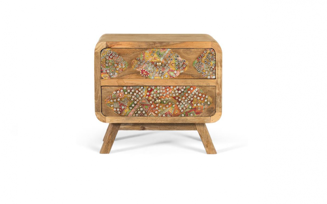 MESILLA 2 CAJONES CON INCRUSTACIONES DE COLORES Y ESQUINAS REDONDEADAS MED: 50 X 35 X 46 CM ALTO