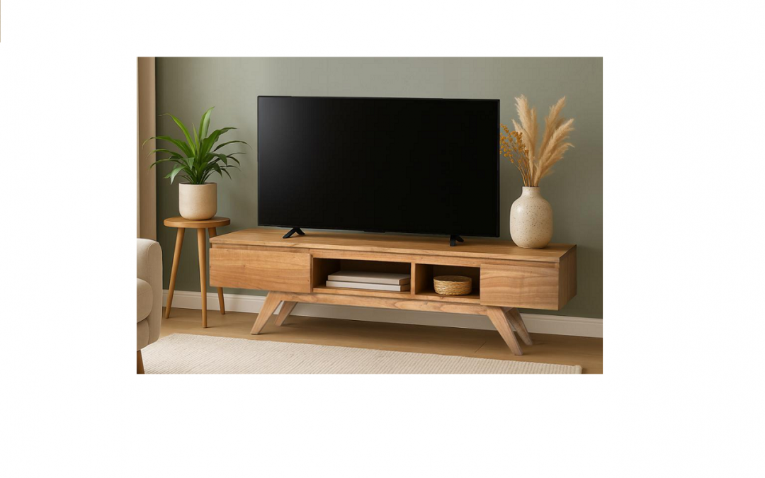 MUEBLE T.V. MADERA DE MINDI 2 CAJONES Y 2 HUECOS ESTILO NÓRDICO MED: 150 X 35 X 40 CM ALTO