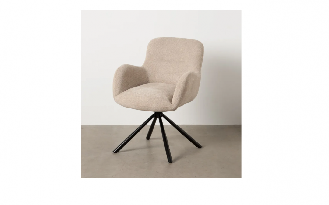 SILLA GIRATORIA TAPIZADA COLOR BEIGE Y PATAS METÁLICAS MED: 62 X 65 X 82 CM ALTO (TAMBIÉN EN COLOR TOPO)