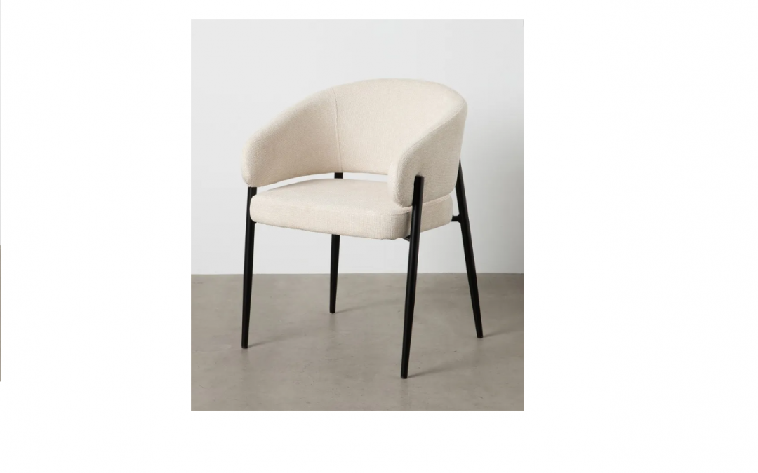 SILLA TAPIZADA COLOR BLANCO Y PATAS HIERRO NEGRO MED: 60 X 57 X 79 CM ALTO (TAMBIÉN EN COLOR BEIGE, TOPO Y GRIS CLARO)