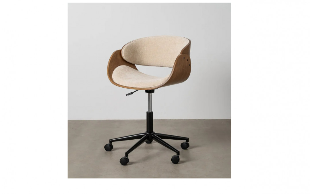 SILLÓN GIRATORIO 360º ELEVABLE MADERA COLOR NOGAL Y TAPIZADO COLOR CREMA MED: 59 X 64 X 88 CM ALTO