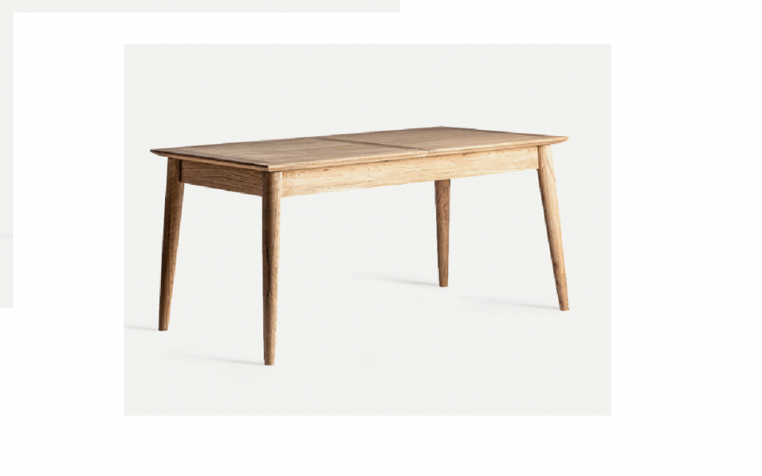 MESA DE COMEDOR EXTENSIBLE MADERA DE MINDI CON PATA NÓRDICA MED: 160 X 80 X 76 CM ALTO EXTENSIBLE A 220 X 80 CM CON 3 CM DE GROSOR DEL TABLERO