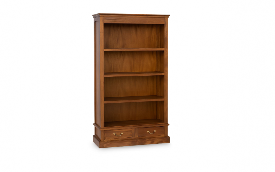 LIBRERÍA 2 CAJONES 4 HUECOS MADERA DE CAOBA MACIZA MED: 98 X 35 X 180 CM ALTO (TAMBIÉN EN COLOR BLANCO)