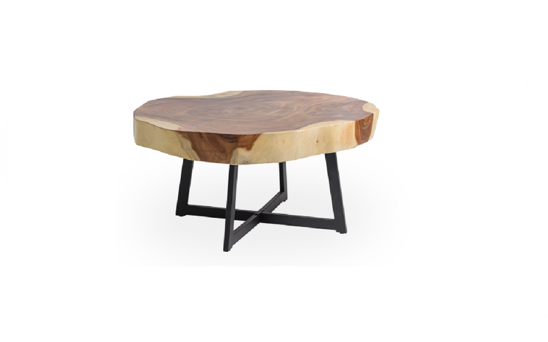 MESA DE CENTRO MADERA DE SUAR / HIERRO (PIEZA ÚNICA) MED: 80/90 X 80/90 X 45 CM ALTO