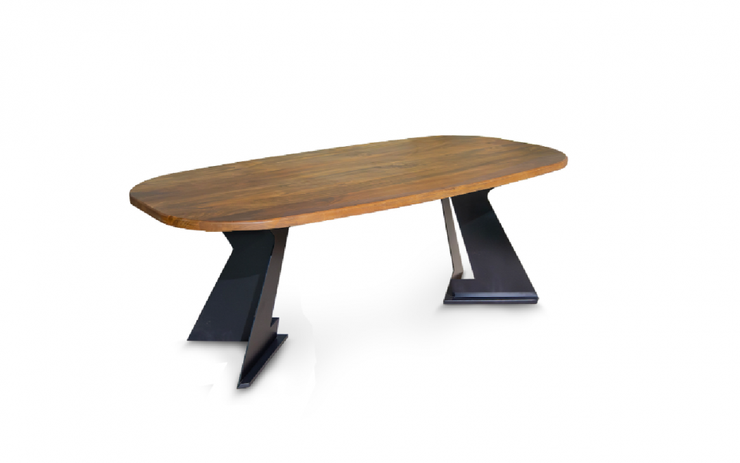 MESA DE COMEDOR OVALADA MADERA DE MANGO / HIERRO MED: 200 X 100 X 76 CM ALTO