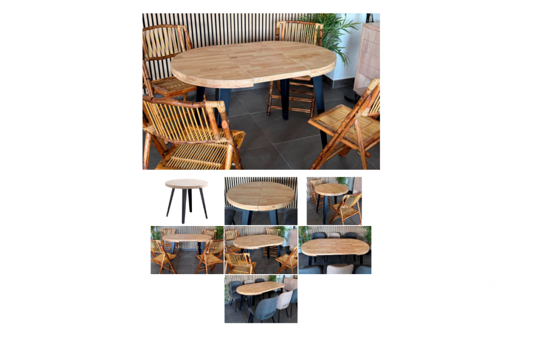MESA DE COMEDOR REDONDA CON 2 EXTENSIBLES TAPA DE ROBLE Y PATAS METÁLICAS COLOR NEGRO MED: 80 X 80 X 76 CM ALTO EXTENSIBLE A 120 Y A 160 CM