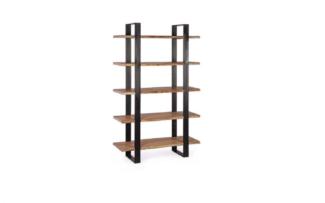 ESTANTERÍA MADERA DE ACACIA MACIZA Y ESTRUCTURA DE ACERO NEGRO MED: 110 X 40 X 180 CM ALTO