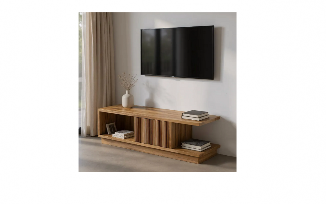 MUEBLE T.V. 1 PUERTA CORREDERA MADERA DE TECA MED: 135 X 35 X 39 CM ALTO