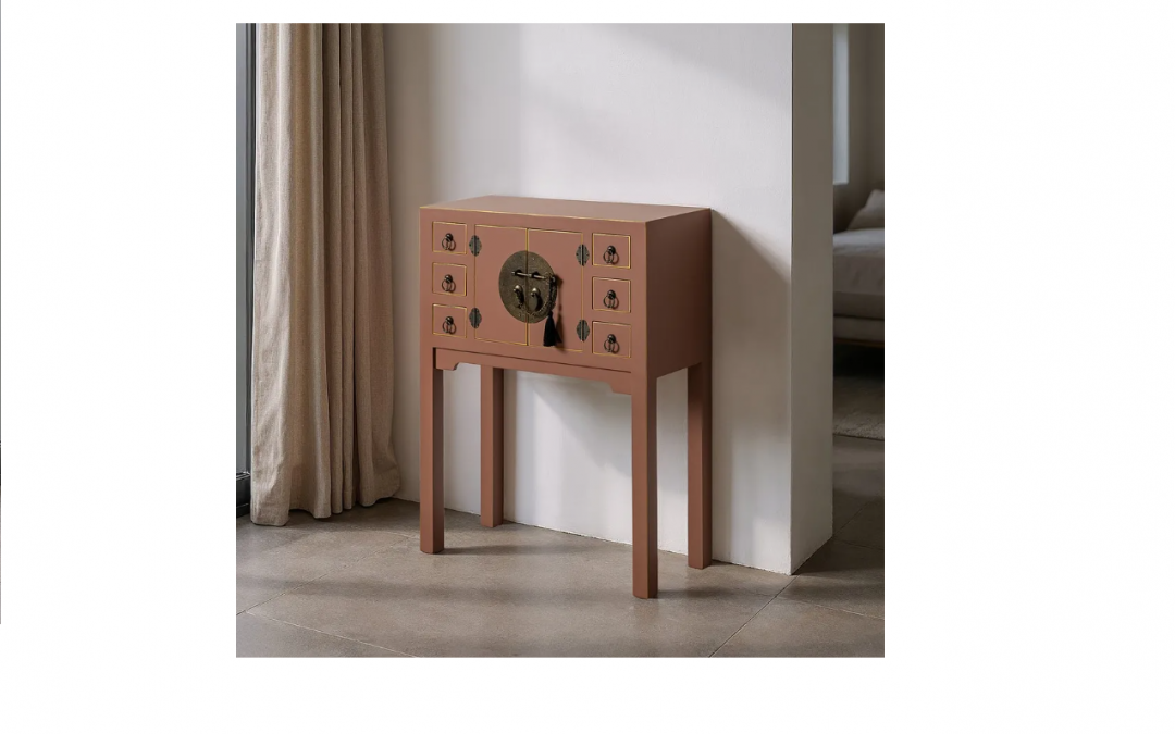CONSOLA ESTILO ORIENTAL 2 PUERTAS 6 CAJONES MADERA COLOR MOCA MED: 63 X 26 X 80 CM ALTO