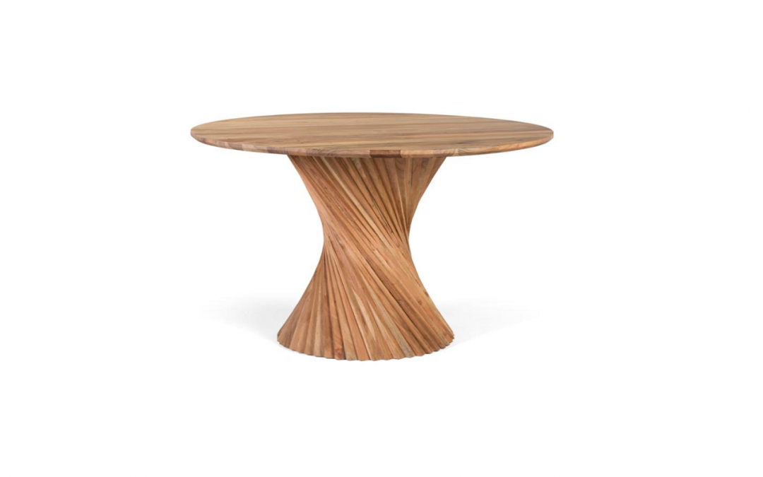 MESA DE COMEDOR REDONDA FIJA MADERA DE ACACIA ACABADO NATURAL MED: 130 X 130 X 76 CM ALTO