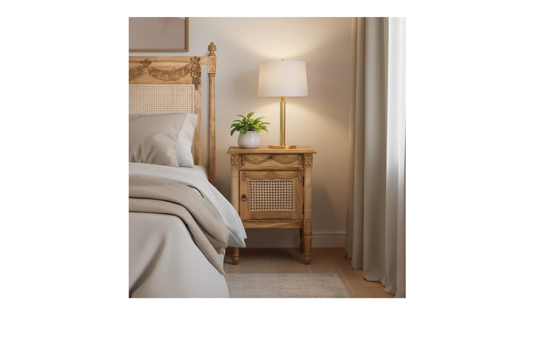 MESITA 1 CAJÓN 1 PUERTA MADERA DE TECA MACIZA ACABADO NATURAL MED: 50 X 35 X 65 CM ALTO