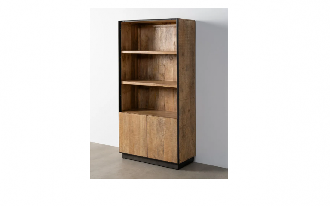 ALACENA 2 PUERTAS 3 HUECOS CON BASE Y PERFIL DE HIERRO COLOR NEGRO MED: 90 X 44 X 180 CM ALTO