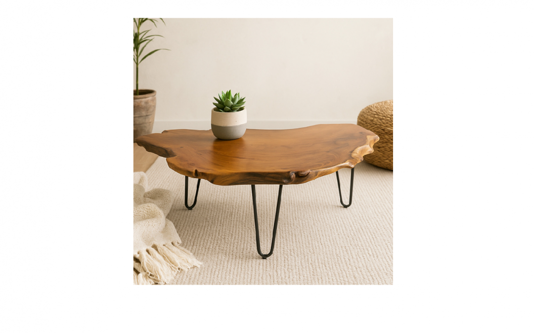 MESA DE CENTRO TAPA IRREGULAR MADERA DE TECA MED: 110 X 60 X 43 CM ALTO