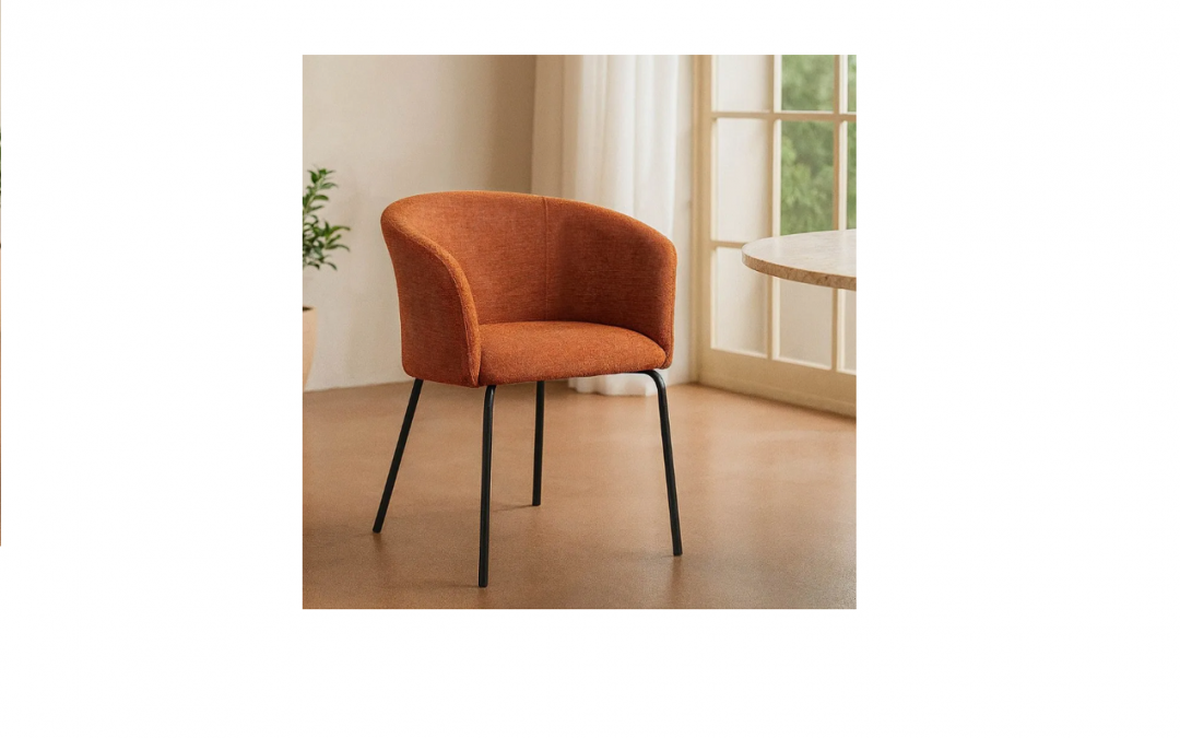 SILLA TAPIZADA COLOR CALABAZA Y PATAS METÁLICAS MED: 61 X 56 X 77,5 CM ALTO (TAMBIÉN EN COLOR CREMA, ROSA Y VERDE)
