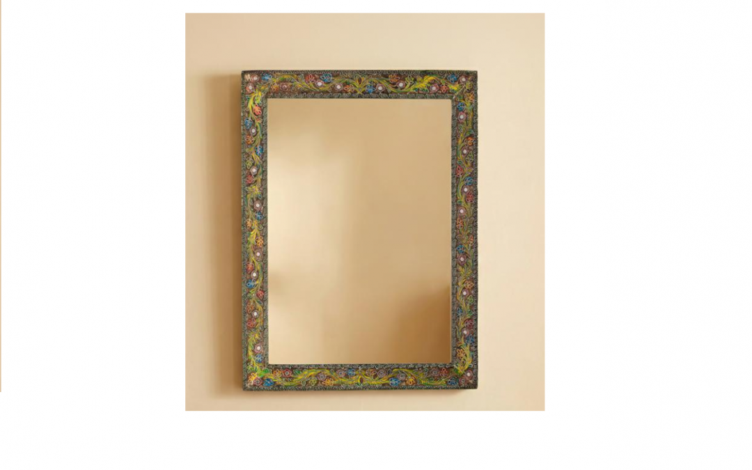 ESPEJO MADERA DE MANGO TALLADO Y DECORADO CON MOTIVOS FLORALES PINTADOS A MANO MED: 76 X 7,5 X 101 CM ALTO