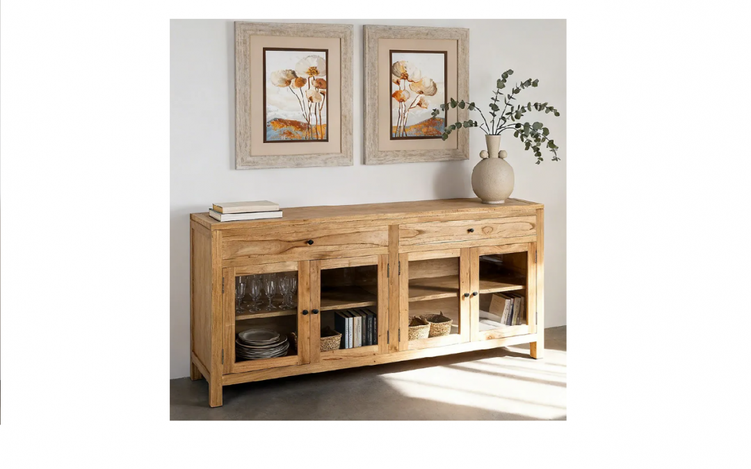 APARADOR 4 PUERTAS 2 CAJONES MADERA DE MINDI / CRISTAL MED: 160 X 45 X 89 CM ALTO (TAMBIÉN EN MEDIDA DE 140 X 40 X 89 CM ALTO)