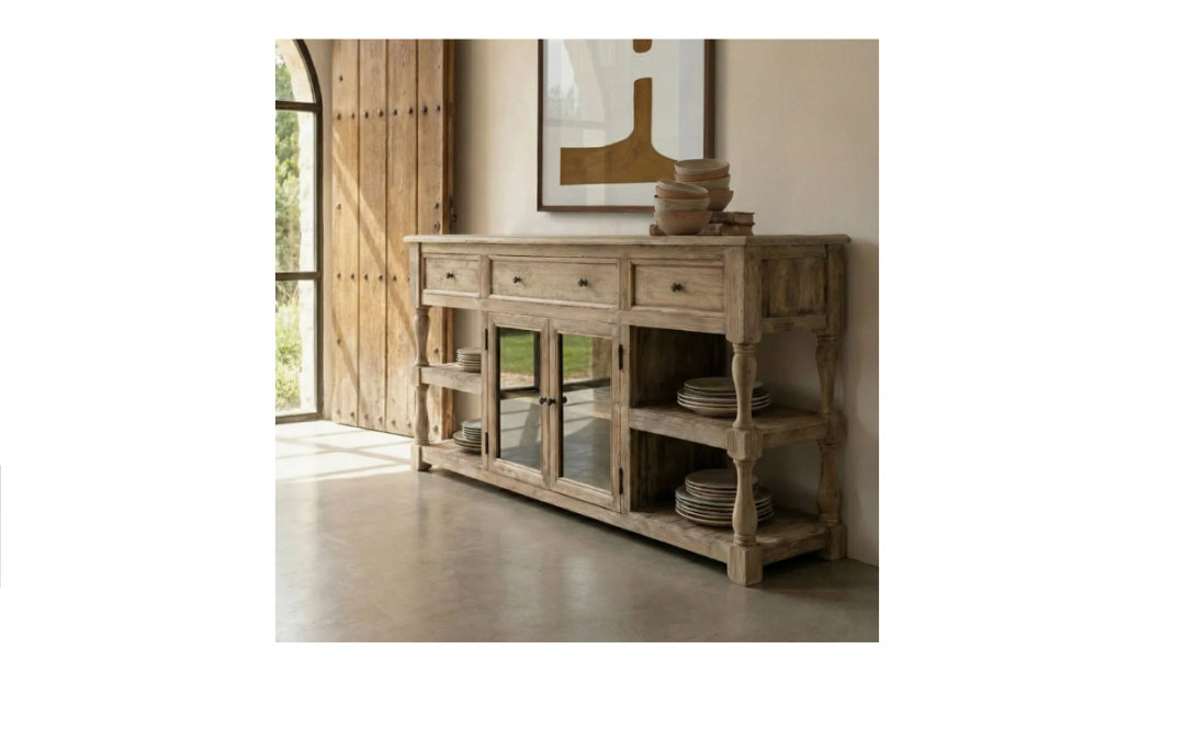 APARADOR 2 PUERTAS 3 CAJONES 4 HUECOS MADERA DE PINO / CRISTAL MED: 180 X 45 X 88 CM ALTO
