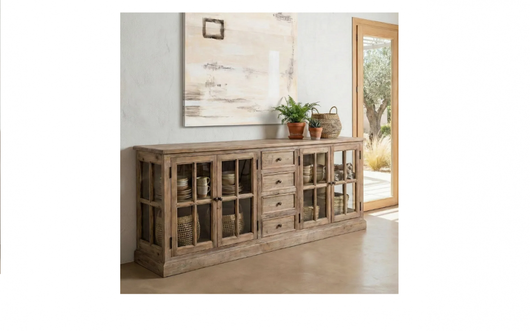 APARADOR 4 PUERTAS 4 CAJONES MADERA DE PINO / CRISTAL MED: 220 X 45 X 80 CM ALTO