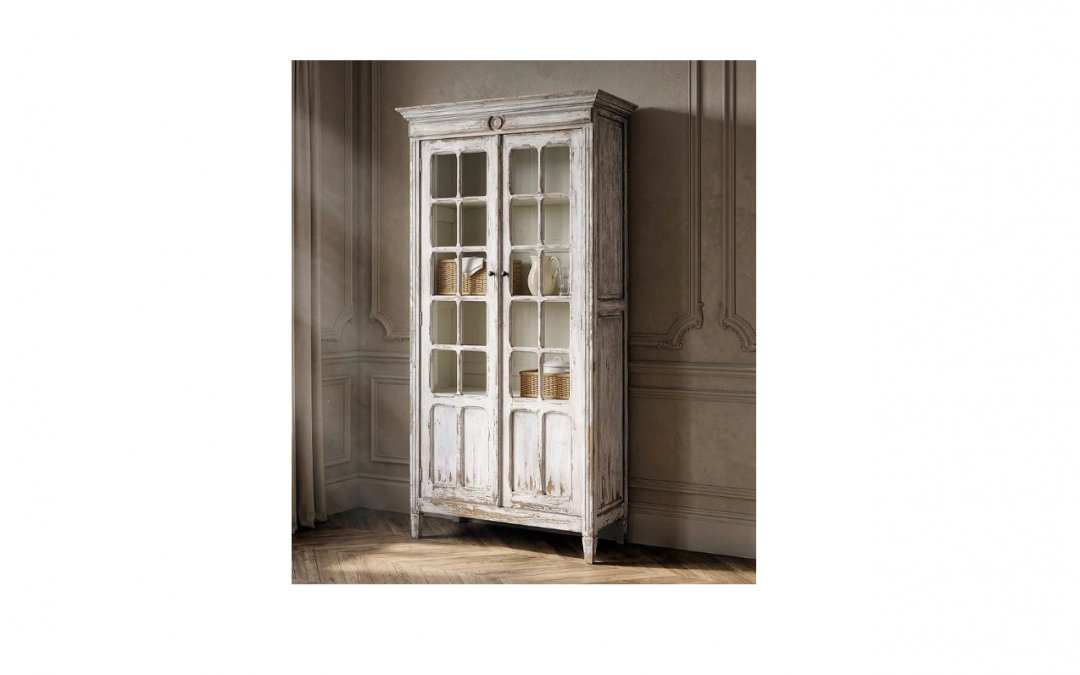 VITRINA 2 PUERTAS CON ESTANTES INTERIORES MADERA RECICLADA / CRISTAL MED: 100 X 45 X 201,5 CM ALTO