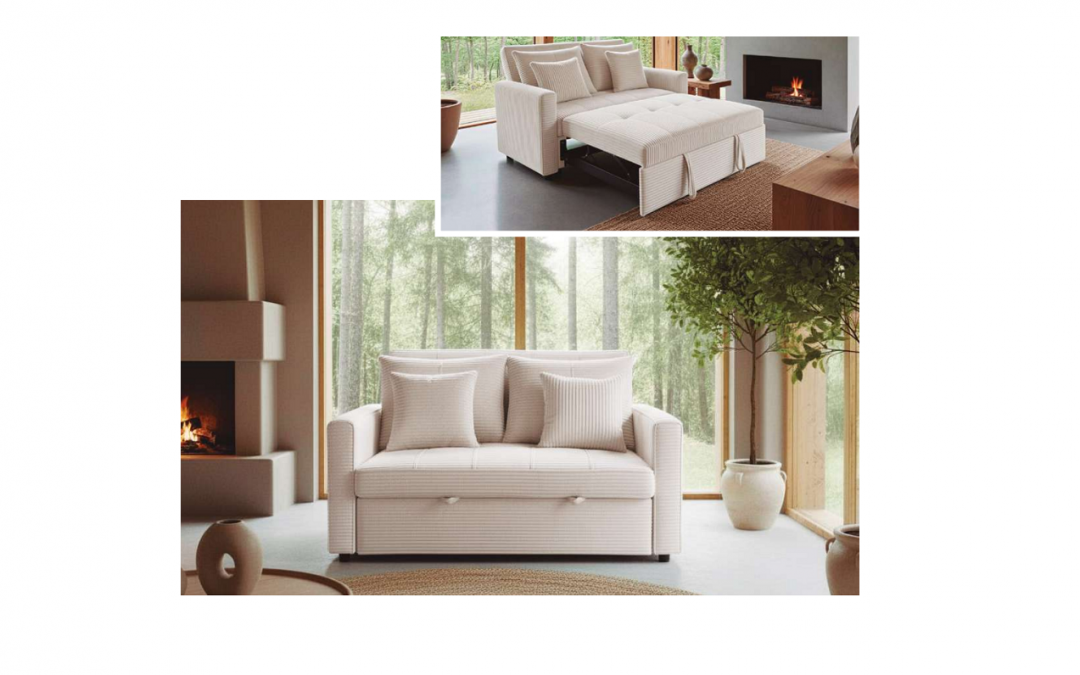 SOFÁ CAMA TAPIZADO CON RESPALDO RECLINABLE Y REPOSAPIÉS EXTENSIBLE COJINES Y ALMOHADAS INCLUÍDOS 2 MEDIDAS DISPONIBLES: SILLÓN CAMA DE 99 X 99 X 88 CM ALTO (CAMA DE 80 X 197 X 47 CM ALTO) SOFÁ CAMA: 140 X 99 X 88 CM ALTO (CAMA DE 120 X 197 X 47 CM ALTO) COLORES: CREMA O GRIS