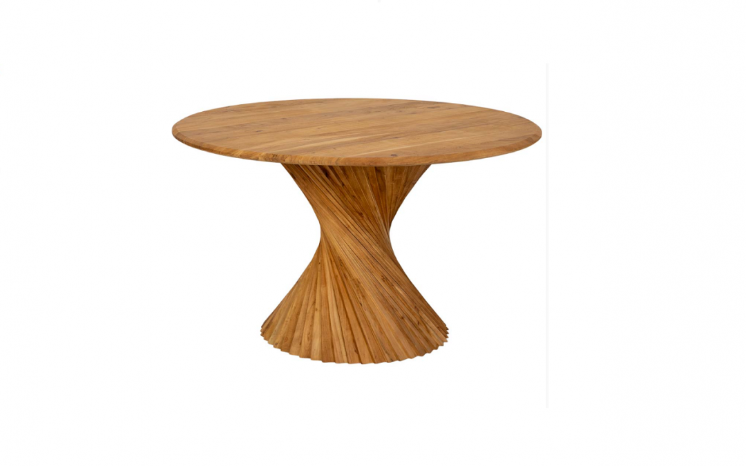 MESA DE COMEDOR MADERA MACIZA DE ACACIA CON BASE EN ESPIRAL MED: 130 X 130 X 75 CM ALTO (TAMBIÉN EN COLOR NOGAL)