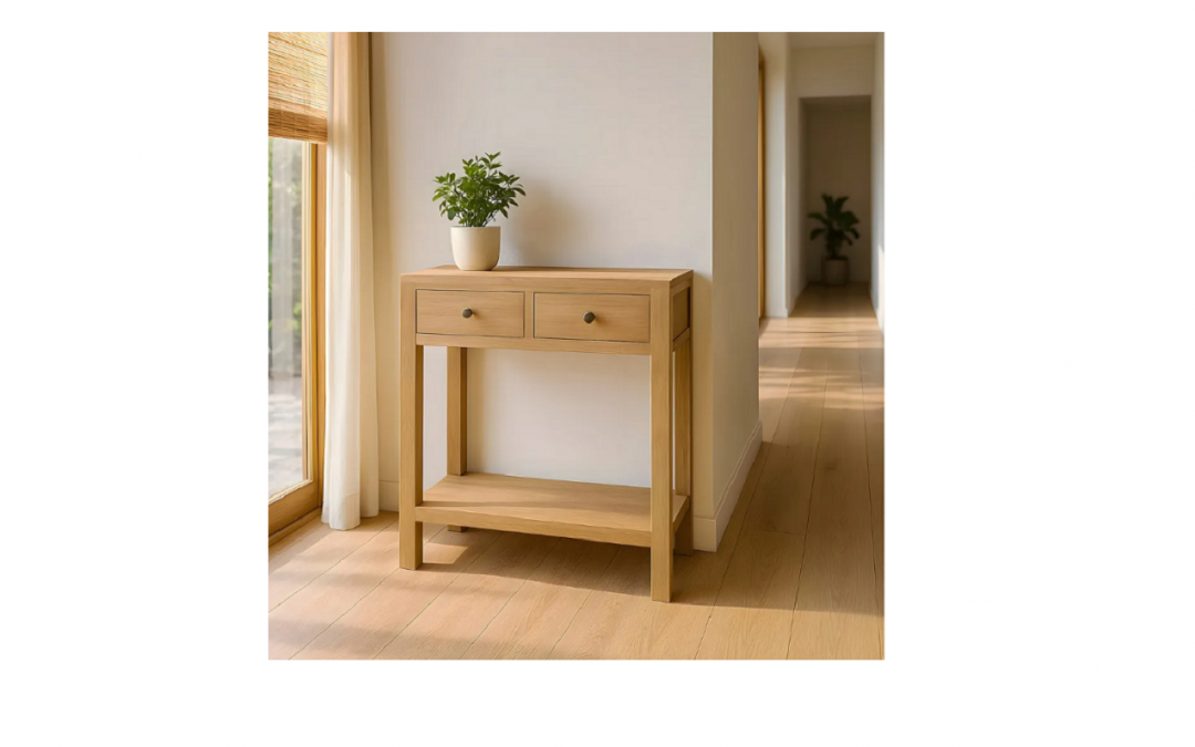 CONSOLA 2 CAJONES Y 1 REPISA MADERA DE MINDI MED: 70 X 30 X 80 CM ALTO