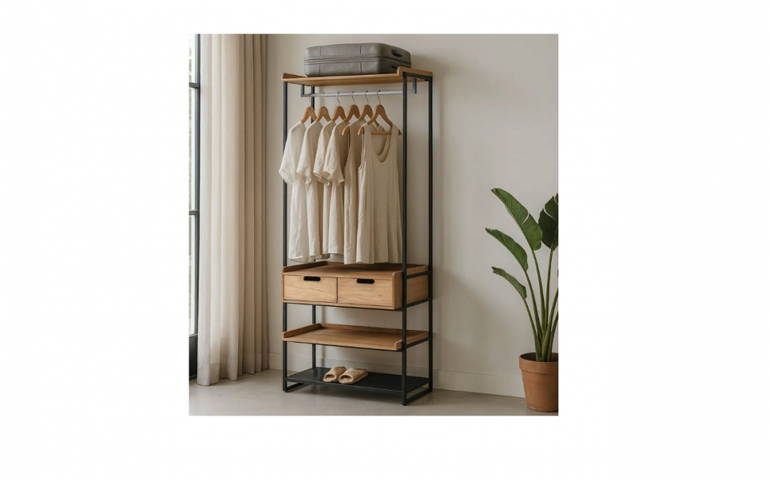 MUEBLE VESTIDOR 2 CAJONES 1 BARRA DE COLGAR 1 ESTANTE DE MADERA Y 1 ESTANTE DE METAL HIERRO / DM  MED: 80 X 48 X 192,5 CM ALTO (TAMBIÉN EN MEDIDA DE 60 CM ANCHO)