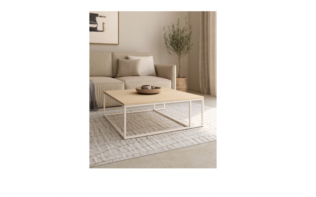MESA DE CENTRO CON TAPA MELAMINA Y ESTRUCTURA METÁLICA COLOR MARFIL COLOR NEGRO MED: 80 X 80 X 30 CM ALTO (VARIOS ACABADOS A ELEGIR)