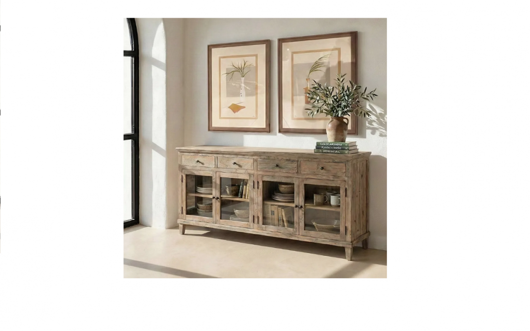 APARADOR 4 PUERTAS 4 CAJONES MADERA DE PINO / CRISTAL MED: 200 X 42 X 88 CM ALTO