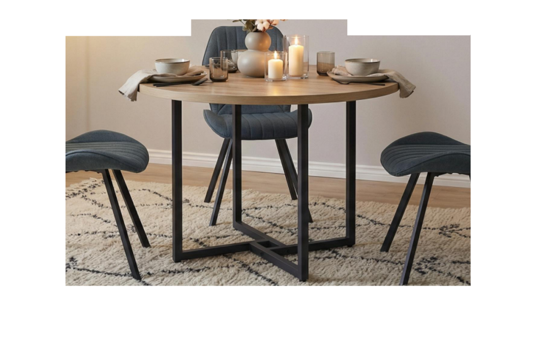 MESA DE COMEDOR FIJA CON TAPA DE MADERA ASERRADA Y PATAS METÁLICAS COLOR NEGRO MED: 90 X 90 X 75 CM ALTO