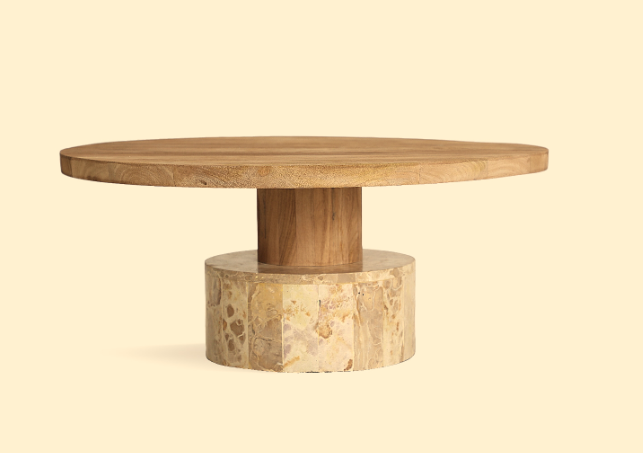 MESA DE CENTRO MADERA DE MANGO Y PIE DE MÁRMOL COLOR BEIGE MED: 90 X 90 X 40 CM ALTO