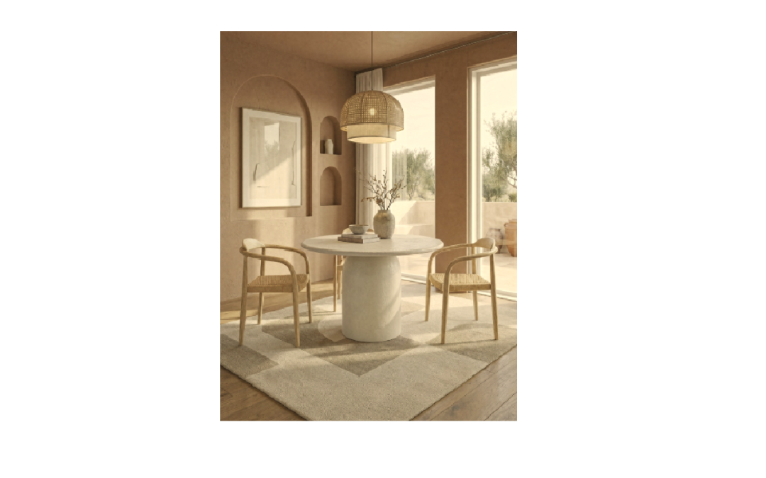 MESA DE COMEDOR REDONDA FIJA CEMENTO COLOR CREMA MED: 120 X 120 X 76 CM ALTO